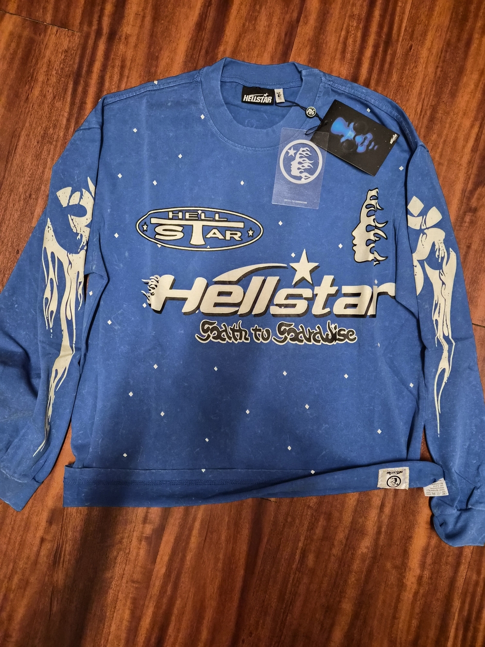 10.Deep Blue Hellstar Graphic Crewneck Sweatshirt